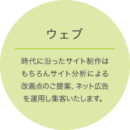 WEB 時代に沿ったサイト制作はもちろんサイト分析による改善点のご提案や、ネット広告を運用し集客いたします。